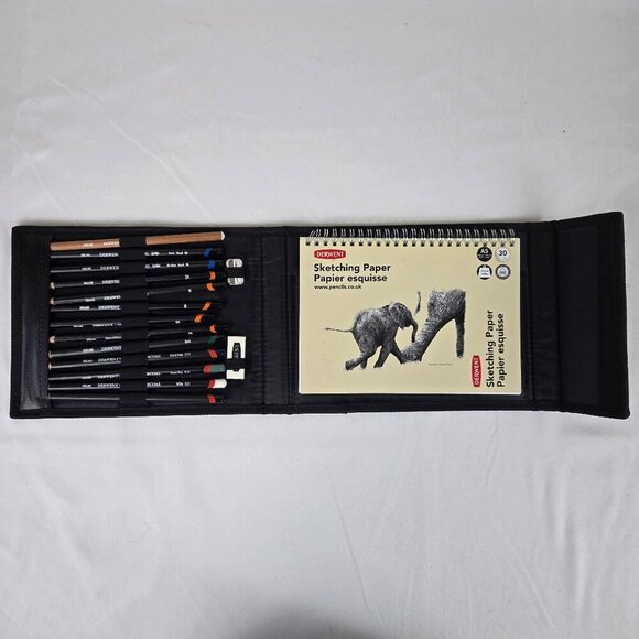 Derwent Sketching Wallet with Pencils Eraser Sharpener & Sketching Paper in Case - Picture 1 of 9